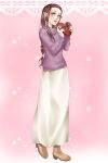  1girl blue_eyes blush boots box_of_chocolates brown_boots brown_hair casual contemporary hairband heart-shaped_box highres long_hair long_skirt open_mouth payot pointy_ears princess_zelda skirt smile solo sweater the_legend_of_zelda twilight_princess wasabi_(legemd) white_skirt 