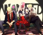  2girls 3boys cigarette contemporary couch dress elbow_gloves father_and_daughter father_and_son gangster glasses gloves grin haruno_sakura mafia mother_and_daughter multiple_boys multiple_girls naruto oba-min red-framed_glasses sitting smile smoking sunglasses thigh-highs uchiha_sarada uchiha_sasuke uzumaki_boruto uzumaki_naruto watch 