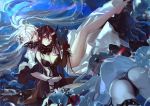  3girls air_bubble ass black_hair black_panties bleeding blood character_request cuts dress elbow_gloves gloves horn i.a.m.genesic injury kantai_collection licking long_hair looking_back multiple_girls northern_ocean_hime panties red_eyes shinkaisei-kan submerged tongue underwear very_long_hair white_hair 