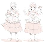  2boys alternate_costume crossdressinging enmaided feather_duster full_body hair_ornament hakuryuu_(inazuma_eleven) hand_on_hip inazuma_eleven_(series) inazuma_eleven_go juliet_sleeves long_sleeves looking_at_viewer maid maid_headdress male_focus mary_janes monochrome multiple_boys puffy_sleeves rococolove shoes short_hair shuu_(inazuma_eleven) smile standing 