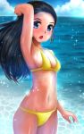 1girl bikini black_hair blue_eyes highres horizon kentappu original standing swimsuit water 