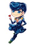  anchor_symbol aneko_(gh199264) blue_eyes blue_hair chibi earrings gakuran hand_on_hip heart higashikata_jousuke jewelry jojo_no_kimyou_na_bouken peace_symbol pompadour school_uniform 