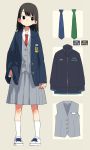  1girl absurdres black_hair blazer highres kumanoi_(nichols) long_hair necktie original school_uniform skirt solo track_jacket 