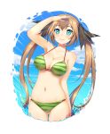  1girl aqua_eyes breasts brown_hair food fruit large_breasts long_hair original solo swimsuit twintails watermelon zimajiang 