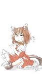  chen fanning_self no_hat sitting sketch smilaugh solo sweat touhou white_background 