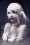  1girl au_ra breasts cleavage final_fantasy final_fantasy_xiv lips monochrome scales short_hair silver_hair solo soranamae 