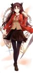  1girl absurdres annnna black_hair blue_eyes fate/stay_night fate_(series) gears highres jacket red_jacket solo thigh-highs tohsaka_rin toosaka_rin two_side_up 
