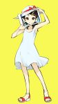  1girl black_hair dress fuura_kafuka hair_ornament hairclip hat mittwoch sayonara_zetsubou_sensei short_hair sun_hat 