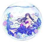  1girl barefoot bikini breasts green_eyes long_hair love_live!_school_idol_project open_mouth purple_hair smile solo swimsuit toujou_nozomi ume_(plumblossom) underwater 