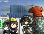  &gt;:3 3girls :3 bird bodysuit brown_hair closed_eyes clothes_writing construction construction_site furutaka_(kantai_collection) hair_ornament hair_ribbon hairclip hamu_koutarou helmet ise_(kantai_collection) japanese_clothes kantai_collection military military_uniform multiple_girls nontraditional_miko open_mouth ponytail remodel_(kantai_collection) ribbon sailor_collar school_uniform serafuku short_hair silver_hair single_elbow_glove sleeping tagme theft uniform z1_leberecht_maass_(kantai_collection) 