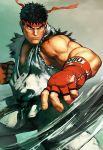  1boy artist_request black_hair brown_eyes dougi eyebrows fingerless_gloves frown gloves headband highres muscle official_art ryuu_(street_fighter) street_fighter street_fighter_v thick_eyebrows 