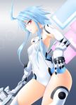  1girl ahoge axe blanc blue_hair choujigen_game_neptune neptune_(series) red_eyes solo symbol-shaped_pupils weapon white_heart wings 