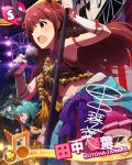  2girls brown_eyes brown_hair character_name green_hair idolmaster idolmaster_million_live! microphone multiple_girls musical_note official_art singing tanaka_kotoha tokugawa_matsuri 