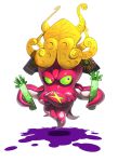  1boy armor coral crossed_arms dj_takowasa green_sclera harau helmet japanese_armor kabuto octarian octopus paint_splatter scar splatoon violet_eyes 