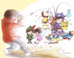  6+boys ball baseball baseball_bat baseball_uniform bouquet brothers cat choromatsu diaper esper_nyanko fishing_rod flag flower ichimatsu indian_style jyushimatsu karamatsu male_focus multiple_boys osomatsu-kun osomatsu-san osomatsu_(osomatsu-kun) peter_pan_(cosplay) piko_piko_hammer recording sextuplets siblings sitting sliding soccer_ball speed_lines sportswear time_paradox tinker_bell_(cosplay) toddler todomatsu younger 