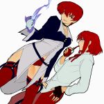  1boy 1girl blue_eyes crossover genderswap king_of_fighters red_eyes redhead short_hair snk tarakoutibiru tohno_akiha tsukihime type-moon yagami_iori 