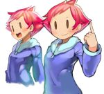  1girl harau hoodie kumatora mother_(game) mother_3 pink_hair pointing pointing_up short_hair simple_background spiky_hair white_background |_| 