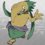 artist_name dated green_hair long_hair long_nose looking_at_viewer nagabana open_mouth sandals sg_(suuchan) solo standing twitter_username yellow_skin youkai youkai_watch 