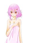  1girl blush breasts cleavage guilty_crown hair_bun highres long_hair looking_at_viewer marker_(medium) naked_towel open_mouth pink_hair red_eyes sarina_(tosiyukiryousuke) solo towel traditional_media wet yuzuriha_inori 