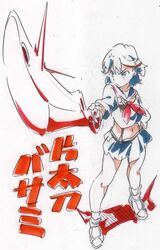  1girl female kill_la_kill matoi_ryuuko school_uniform scissor_blade senketsu simple_background solo 