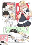  1girl admiral_(kantai_collection) blonde_hair blush comic hair_flaps hair_ornament hair_ribbon hairclip heart kantai_collection kiss long_hair minazuki_tsuyuha red_eyes remodel_(kantai_collection) ribbon scarf school_uniform serafuku translation_request yuudachi_(kantai_collection) 