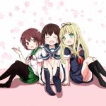  black_hair blonde_hair brown_eyes brown_hair closed_eyes fubuki_(kantai_collection) green_eyes hair_ribbon kantai_collection long_hair mutsuki_(kantai_collection) nanami_ayane_(aba745) pantyhose ribbon school_uniform serafuku short_hair yuudachi_(kantai_collection) 