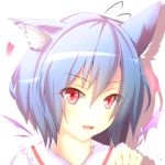  1girl animal_ears blue_hair fami_(yellow_skies) fang heart highres kemonomimi_mode looking_at_viewer paw_pose portrait red_eyes remilia_scarlet short_hair smile solo touhou 