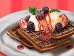  artist_request blackberry_(fruit) food fruit plate strawberry tagme waffle 