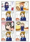  &gt;_&lt; 0_0 4koma 5girls :d :p ^_^ black_hair blue_hair bottle bow brand_name_imitation brown_hair closed_eyes comic fish food grey_hair hair_bow hoshizora_rin koizumi_hanayo long_hair love_live!_school_idol_project minami_kotori miyako_hito multiple_4koma multiple_girls open_mouth orange_hair paw_pose red_eyes school_uniform short_hair smile soda_can sonoda_umi tongue tongue_out translation_request twintails violet_eyes water_bottle yazawa_nico 