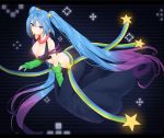  1girl alternate_costume arm_warmers blue_eyes blue_hair blue_nails blush breasts cleavage crosshair fingerless_gloves gloves hair_ornament jewelry league_of_legends long_hair midriff mx2j_(nsh6394) nail_polish necklace smile solo sona_buvelle twintails very_long_hair 