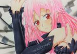  1girl bare_shoulders detached_sleeves guilty_crown hair_ornament hairclip highres long_hair looking_at_viewer marker_(medium) pink_hair red_eyes sarina_(tosiyukiryousuke) solo traditional_media twintails yuzuriha_inori 