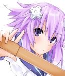  1girl bokken choujigen_game_neptune d-pad hair_ornament hairclip highres neptune_(choujigen_game_neptune) neptune_(series) purple_hair sword tatsuya_ishikawa violet_eyes weapon wooden_sword 