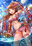  1girl bikini boat brown_eyes brown_hair flag long_hair sakiyamama sarong standing swimsuit tenka_touitsu_chronicle water 