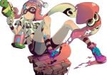  bike_shorts inkling mask midriff paint_splatter pink_eyes pink_hair splatoon super_soaker taisowbukurow tentacle_hair 