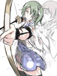  2girls bleeding blood bow_(weapon) cuts hair_over_one_eye hair_ribbon injury japanese_clothes kaga_(kantai_collection) kantai_collection long_hair multiple_girls ribbon side_ponytail ulrich_(tagaragakuin) weapon zuikaku_(kantai_collection) 