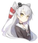  1girl amatsukaze_(kantai_collection) brown_eyes hair_tubes hairband kantai_collection long_hair looking_at_viewer lowres minono_aki silver_hair solo solo_focus two_side_up white_background windsock 