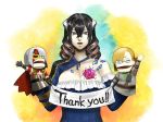  1girl black_hair bloodstained:_ritual_of_the_night gebel_(bloodstained) hair_between_eyes hand_puppet johannes_(bloodstained) miriam_(bloodstained) mismatched_sleeves natsume_yuji official_art pale_skin puppet thank_you 