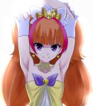  1girl amanogawa_kirara arm_up armpits breasts choker cleavage cure_twinkle earrings go!_princess_precure jewelry looking_at_viewer magical_girl multicolored_hair natsupa orange_hair precure redhead smile solo star star_earrings twintails two-tone_hair violet_eyes 