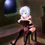  1girl blue_eyes chair highres kannagi_noel moon panties silver_hair solo sora_no_woto takumi_(rozen_garten) thigh-highs underwear 