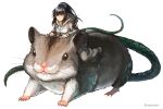  1girl aken animal black_hair long_hair narberal_gamma overlord_(maruyama) oversized_animal ponytail rat riding tail 