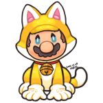  1boy animal_costume animal_ears artist_name bell bell_collar blue_sclera brown_hair cat_costume cat_ears cat_tail collar dated facial_hair ghost-pepper lowres mario mustache simple_background solo super_mario_bros. tail white_background 