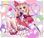  1girl alternate_color alternate_eye_color alternate_hair_color blonde_hair bow douji flandre_scarlet hat hat_bow heart heart_of_string knife komeiji_koishi open_mouth phone red_eyes sash solo third_eye touhou 