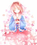  1girl closed_eyes duoomaao frilled_sleeves frills hairband hands_on_own_chest hands_together heart komeiji_satori pink_hair smile solo tagme third_eye touhou wide_sleeves 