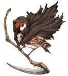  bird cloak dated death_(entity) eurasian_tree_sparrow no_humans omoto original scythe simple_background skull solo sparrow white_background 