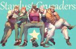  5boys dog iggy_(jojo) jean_pierre_polnareff jojo_no_kimyou_na_bouken joseph_joestar kakyouin_noriaki kuujou_joutarou mohammed_avdol multiple_boys taburakashi 