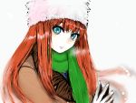  1girl blue_eyes long_hair looking_at_viewer redhead tarakoutibiru tohno_akiha tsukihime vermillion_akiha winter_clothes 
