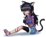  1girl animal_ears arms_behind_back bdsm bike_shorts black_hair blush bondage cat_ears cat_tail cyber_(cyber_knight) gagged long_hair original slit_pupils solo tail tied_up 