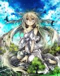  1girl chain cuffs fujiwara_akina giantess grey_eyes highres long_hair official_art silver_hair solo tenkuu_no_crystalia 