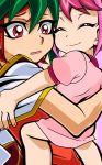  1boy 1girl closed_eyes hiiragi_yuzu hug pink_hair sakaki_yuuya smile younger yuu-gi-ou yuu-gi-ou_arc-v 