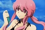  gasai_yuno hands happy mirai_nikki phone pink_hair smile 